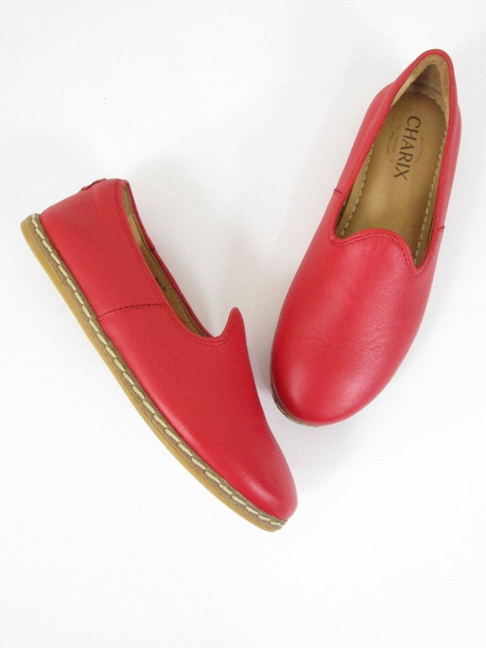 Charix Womens Classic Artisan Red Leather Suede Slip On Flats Loafers Size 38 8